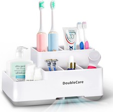 Toothbrush Holder with Anti-Slip, Bathroom Organizer Countertop Beige