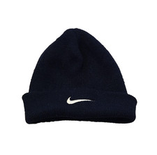 Nike Hat Beanie Fitted Mens One Size Navy Knit Swoosh Embroidered Made in USA