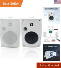 Weatherproof Outdoor Stereo Wall Speakers - 400W, 6.5-Inch Dynamic Sound, White