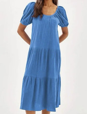 Lilly Pulitzer Zemini Maxi Dress Sunwashed Blue Cotton Gauze Size Medium EUC