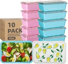 10 Pack 42 oz Meal Prep Containers, Reusable Plastic Food Prep Storage Container