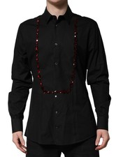Dolce & Gabbana Black Crystal GOLD Formal Men Dress Men's Shirt Authentic
