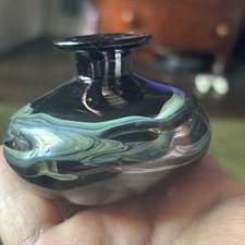 Mdina Maltese Studio Glass - Black / Silver Small Squat Bottle/ Vase