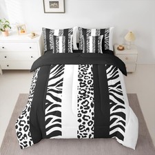 Zebra Stripes Comforter Set Size 7 Pieces Leopard Print Full Balck White