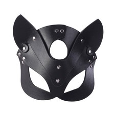 Women's Leather Cat Mask Half Face Cat Mask Cosplay Costume for Masquerade