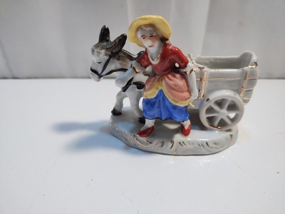 VINTAGE GOLD CASTLE CHIKUSA JAPAN TOOTHPICK HOLDER LADY WITH DONKEY CART Farm 
