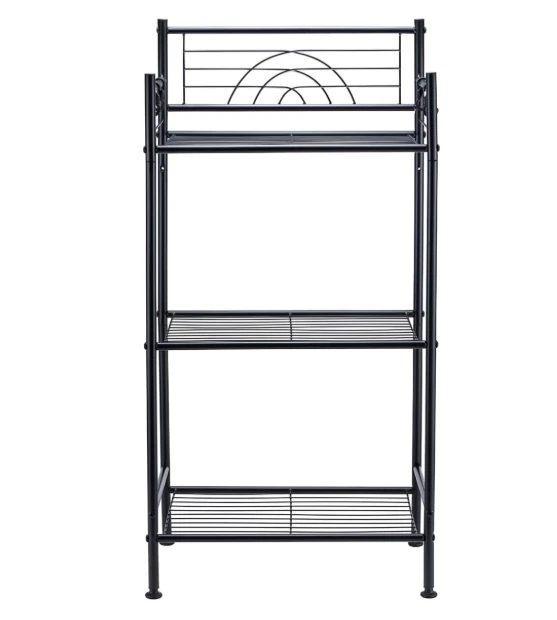 Estantería metálica 3 niveles negra con ganchos y patas ajustables, resistente y Foto 2 de 4