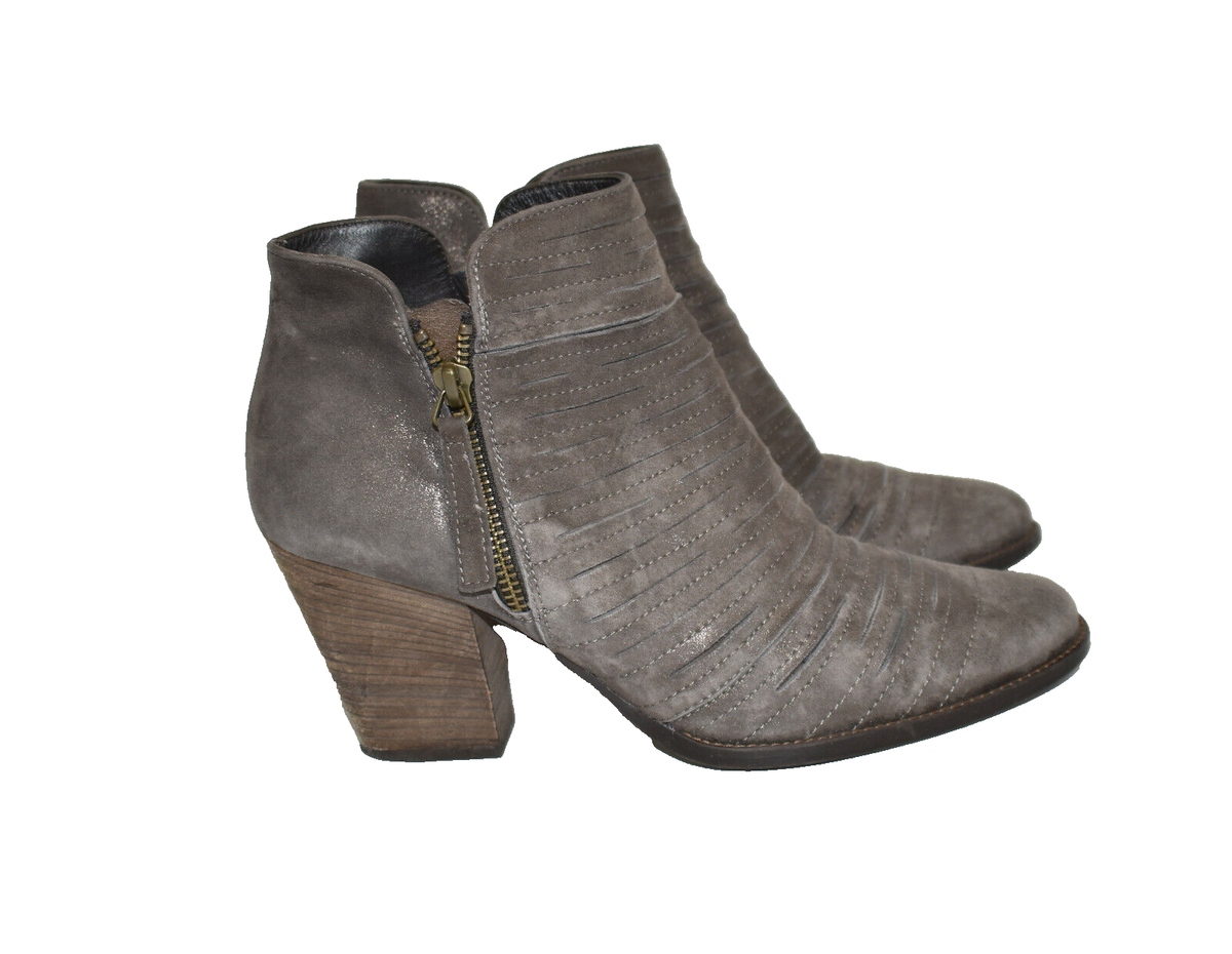 $450 PAUL GREEN Malibu Sliced Bootie CHUNKY NUBUCK EARTH METALLIC