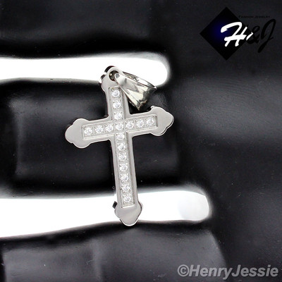 MEN WOMEN Stainless Steel Silver Pave Cubic Zirconia Small Cross Pendant*P53