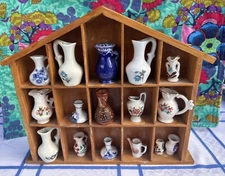 16 Antique/vintage Collectible MINI Pitchers In 11 X 9.7” Shadowbox
