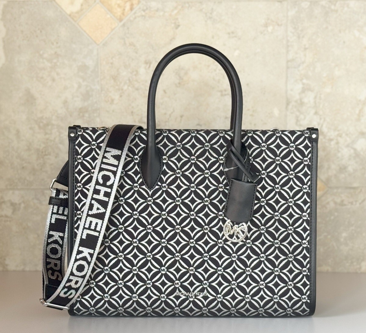 MICHAEL KORS MIRELLA MD TOTE SATCHEL SHOULDER BAG GRAPHIC LOGO MK