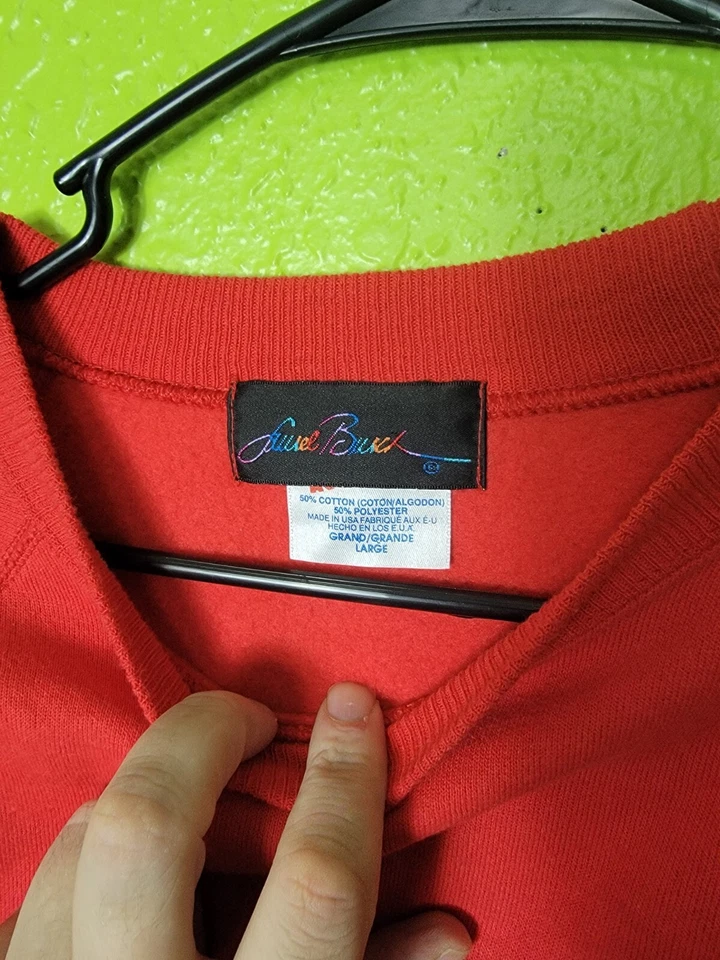 Sudadera Vintage Estampado Artístico Cuello Redondo Laurel Burch Amazonia Selva Tropical Roja Lg Foto 3 de 4