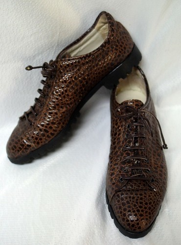 Moods Paul Mayer Embossed Brown Croc Leather Lace Up Shoe, Lug Sole-7 1/2 - Picture 2 of 7
