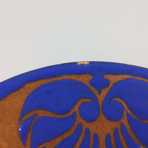 Enamelled copper shallow dish blue design signed - Picture 5 of 6