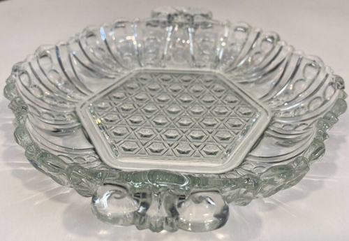 Anchor Hocking AHC44 Clear Glass Candy Nut Bonbon Dish Dot & Cane Lugged Handles - Picture 7 of 7