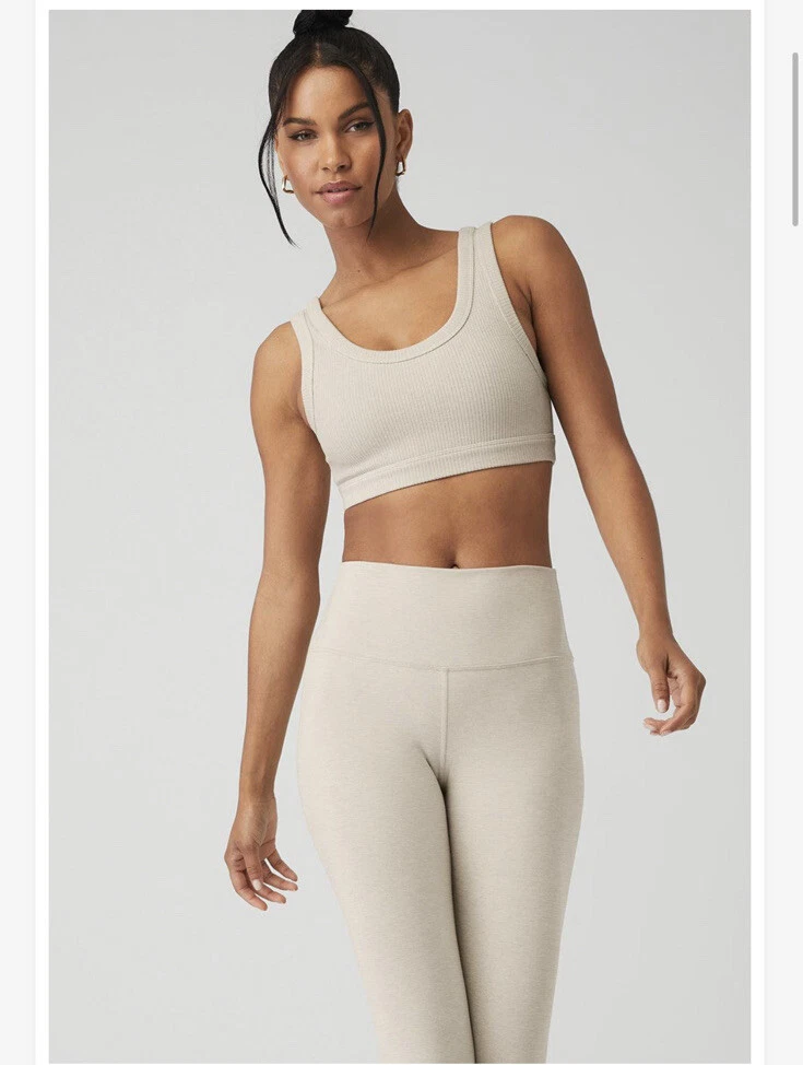 ALO YOGA AIRBRUSH LEGGINGS + Wellness Bra Outfit Medium Oatmeal
