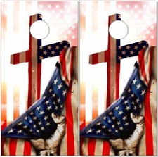 American Flag Pull Cross LAMINATED Cornhole Wrap Bag Toss Skin Decal Sticker