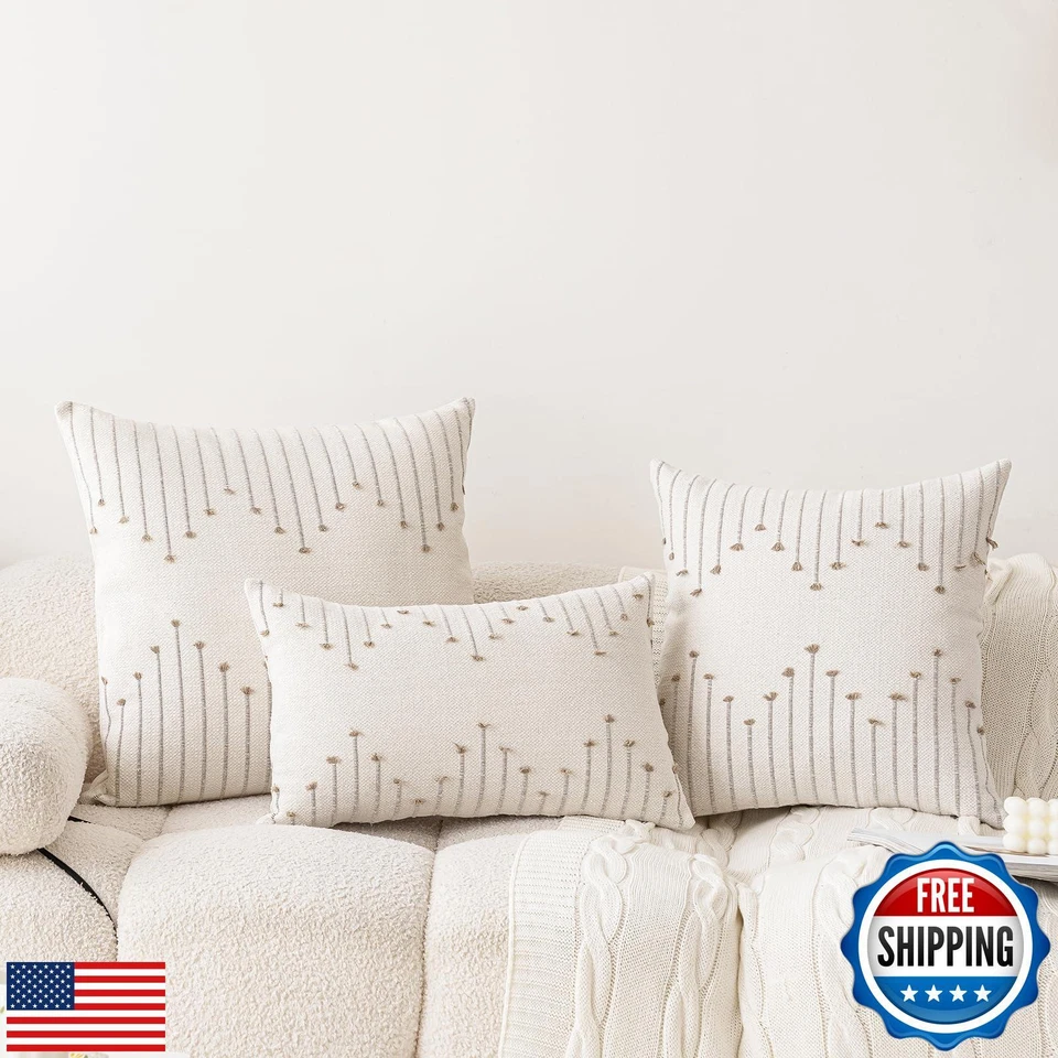 Набор из 2 нейтральных декоративных текстурированных наволочек LILEPOY Boho 12x20 C - Изображение 3 из 4