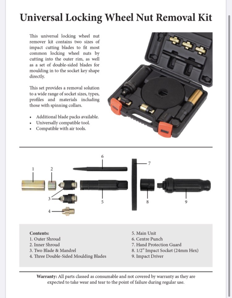 Welzh Werkzeug Universal Locking Wheel Nut Removal Master Kit 31433WW