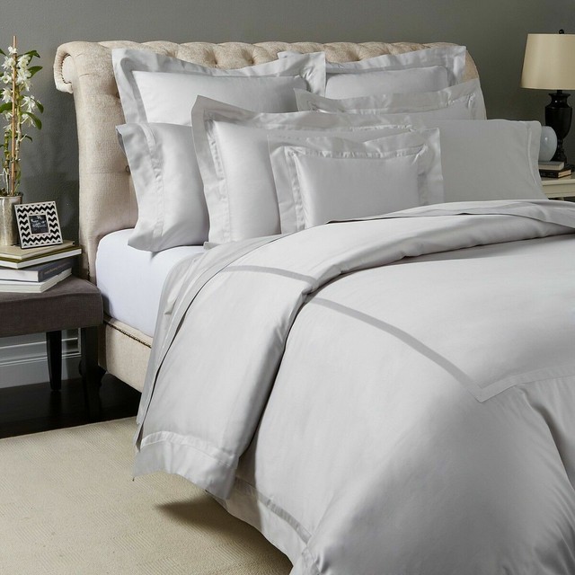 Matouk Nocturne Silver 100 Egyptian Cotton 600tc Full Queen Duvet