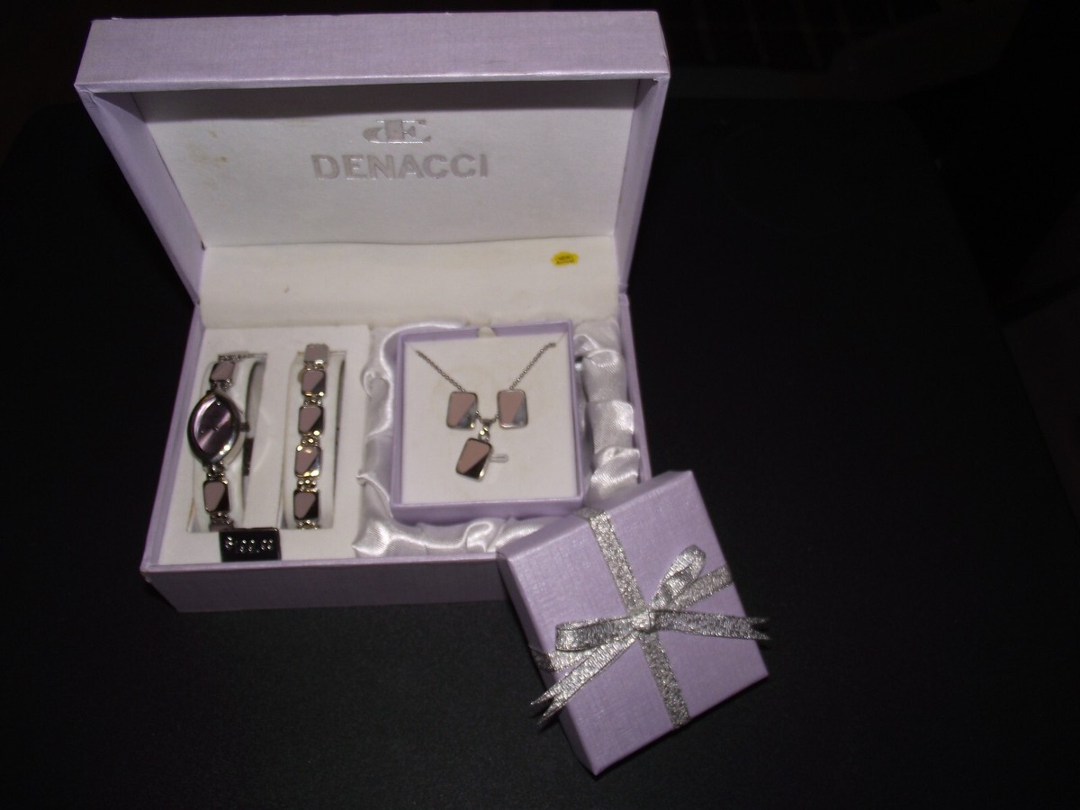 NEW Denacci Women's Watch Bracelet Necklace Earrings SET Pink