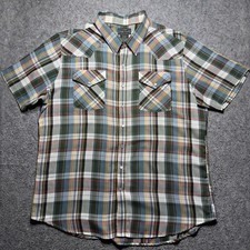 High Noon Mens Western Shirt XLG Plaid Short Sleeves Pearl Snaps Button Up