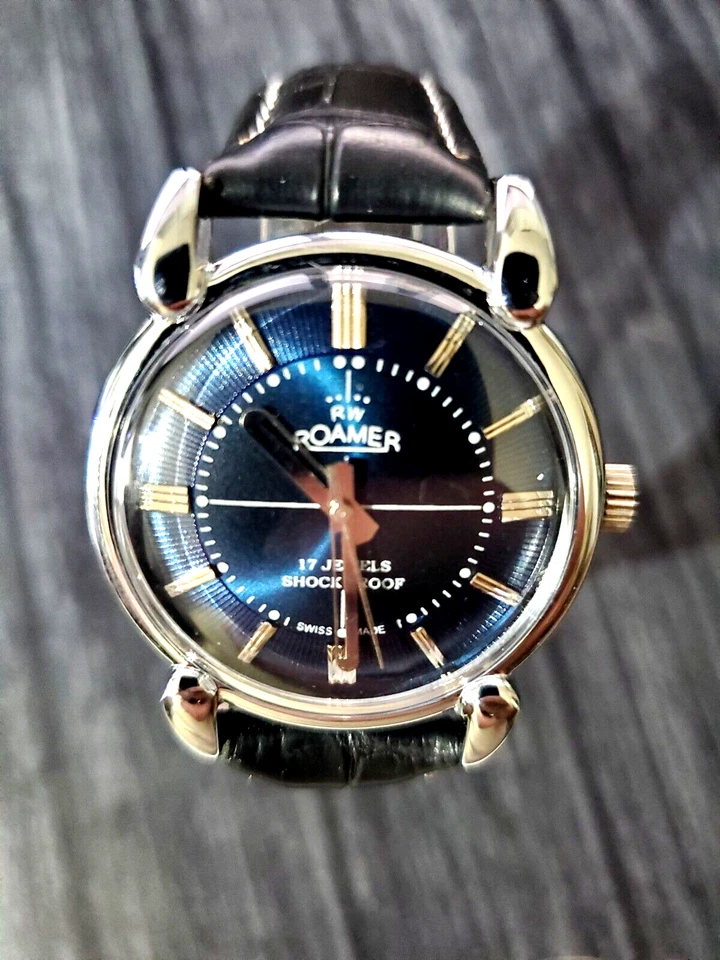 Rare Roamer Brevete Swiss Mens Mechanical Watch Blue Burst Serviced Runs Perfect - Image 4 of 4