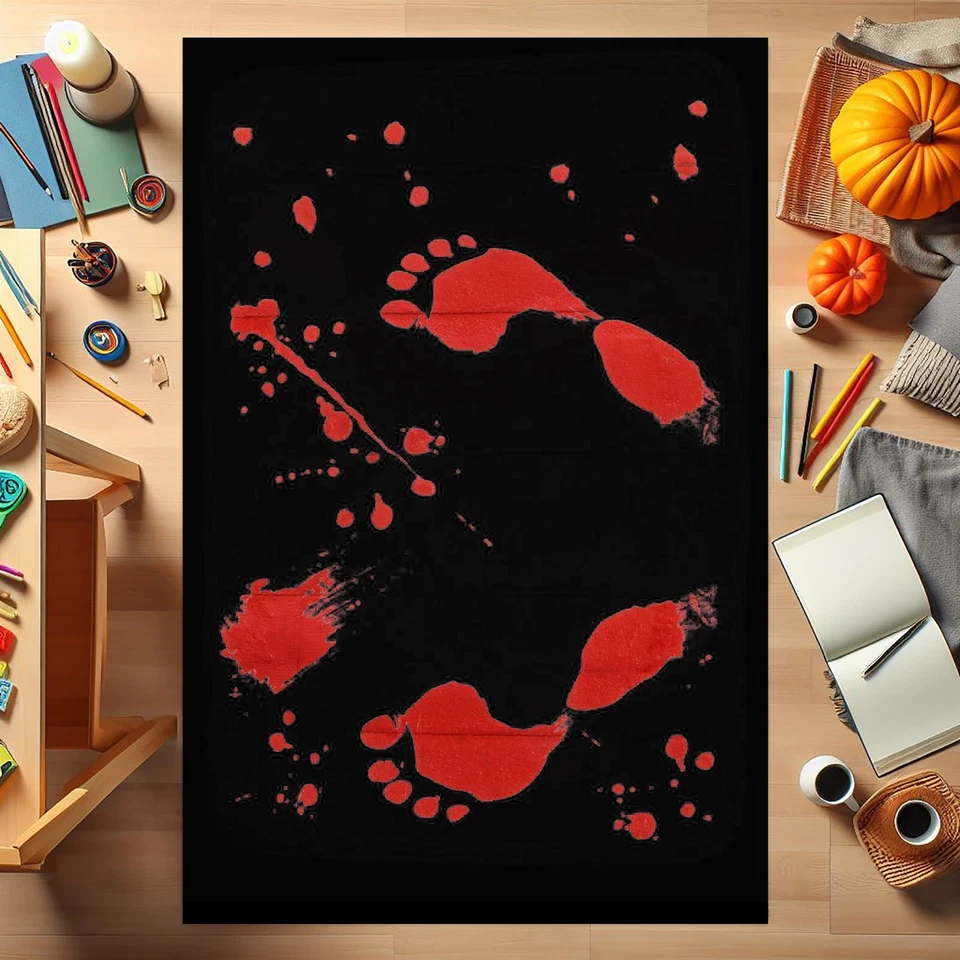 Alfombra salpicaduras de sangre, alfombra con estampado de pies, alfombra de terror, alfombra de sangre, alfombra personalizada Halloween Foto 3 de 4