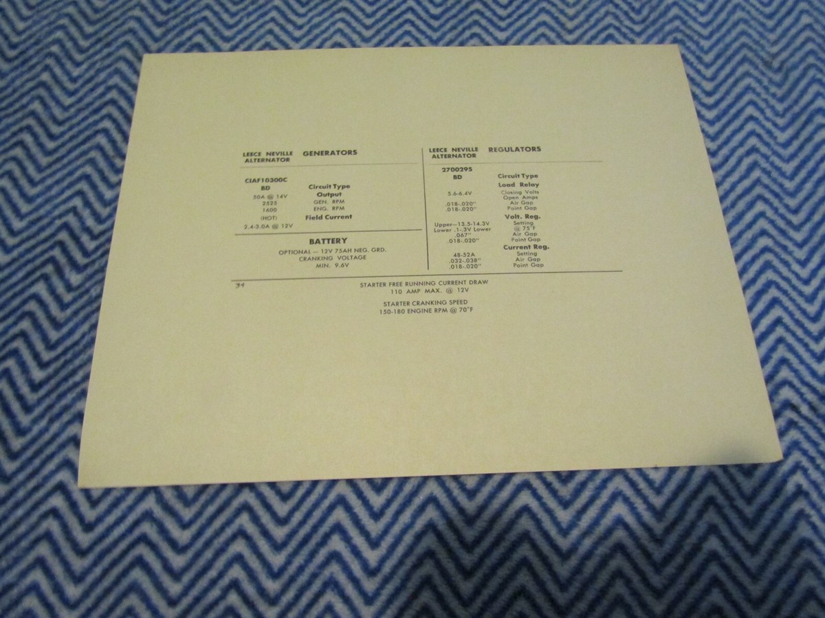 1961 MERCURY METEOR 600 6 CYL 223 CU IN SPECIFICATIONS CHART SHEET
