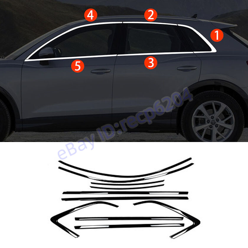 10PCS Glossy Black Steel Windows Sill Molding Strip Trim FOR Audi Q3 2019-2023