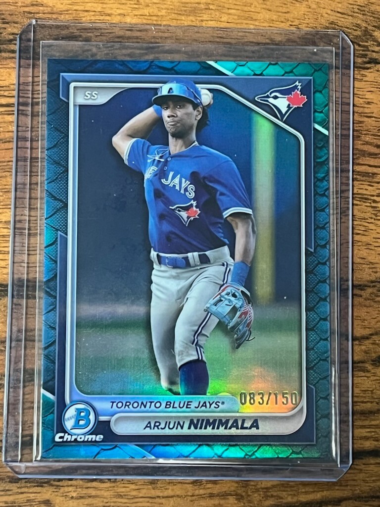 2024 Bowman Chrome Arjun Nimmala #BCP-199 1st Reptilian Blue /150 - Blue Jays SP