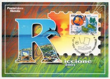 RICCIONE 2001 ESPOSIZIONE FILATELICA INTERNAZIONALE CARTOLINA FILATELICA