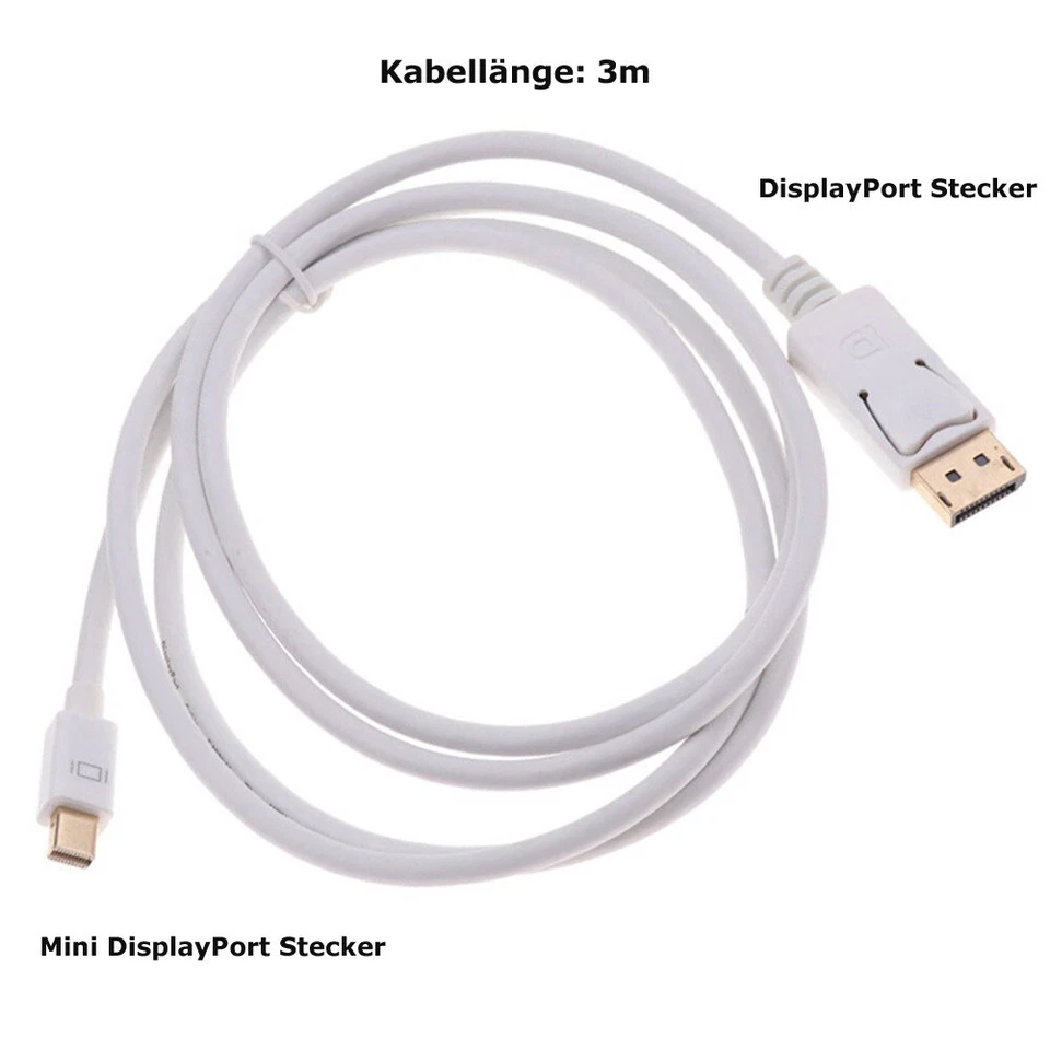 C49 Mini Displayport To Displayport Cable 1.4 Mini Dp To Dp Cable White 3M - Image 4 of 4