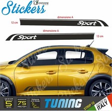  2 ADESIVI FASCE LATERALI FIANCATA AUTO UNIVERSALI 208/207/206 SPORT TUNING 