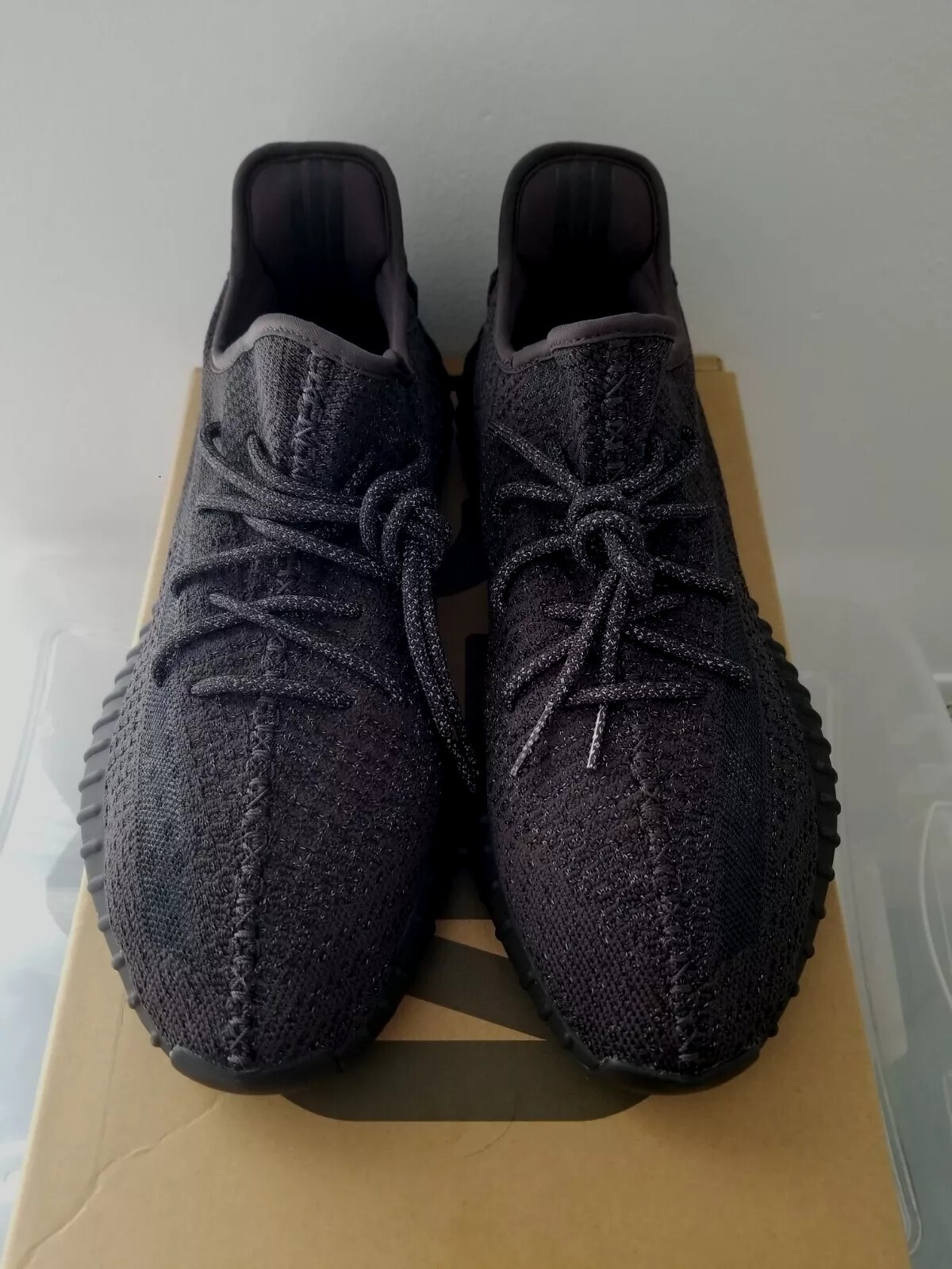 RARE PAIR Adidas Yeezy Boost 350 V2 Static Black Reflective FU9007 Size 14 image 2
