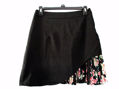 Andy & Lucy PARIS Women's Jessica Skirt Floral Knife Pleated Black A-Line Med