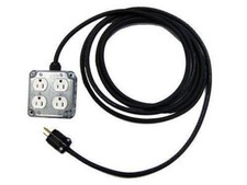 USA Made CBI Quad Duplex Box w 4 AC Outlets 12/3 Hardwired Power Extension Cable