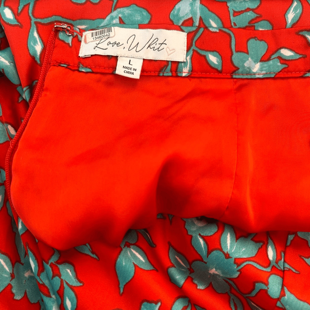 Love, Whit. By Whitney Port Red Blue Floral midi Skirt Size Large