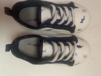 Carters Baby Boy White and Blue Lace Sneakers US Pre-Owned Ships FAST! 