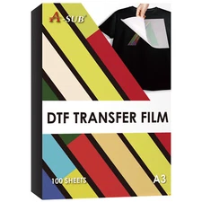 A-SUB DTF Film A3 100 Sheets 11.7x16.5 Clear Sublimation Paper for Dark Cotton