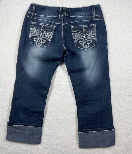 ANGELS Jeans Women's CAPRI Size 30 Embellished Flap Pockets Dark Wash. - Picture 5 of 16