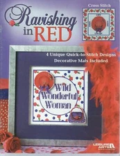 Cross Stitch Leisure Arts Ravishing in Red 4 Counted Pattern Charts Hats W/Mats