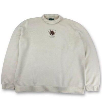 SUPER SELTENER Vintage Damen Lauren Ralph Lauren Reitsport Pullover, Creme, XL SWT1491