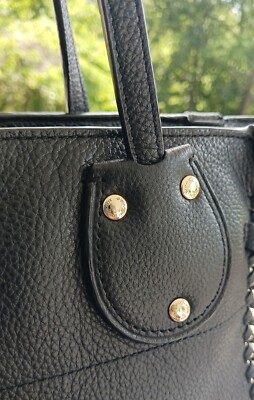 Coach 34398 Tatum Black Leather Zip Top Tote W/Turnlock & Curb