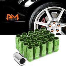 M12x1.25 Green Jdm Open End Cone Wheel Lug Nutsspline Lockskey 21mmx50mm 20pc