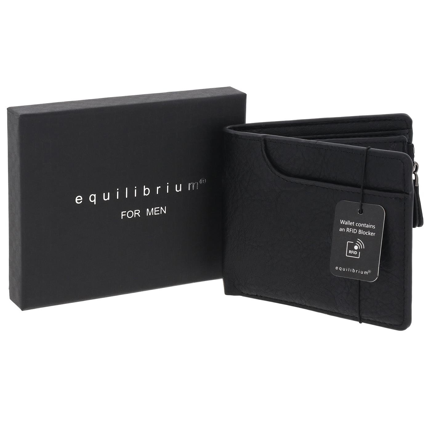 equilibrium Men's Corner Embossed Black RFID Wallet