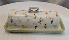 Anthropologie Appoline Stoneware Butter Dish, Hand Painted Wildflower Cover, EUC