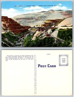 Vintage Postcard Bingham Canyon Utah Copper Mine Open Cut Pit Mining 1940s-60s