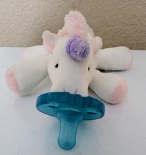 WubbaNub Unicorn Plush Pacifier Toy - White with Pink Purple Mane Pre-owned