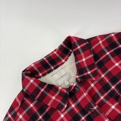 Lucky Brand Shacket Womens XL Sherpa Lined Plaid Snap Up And Pockets COMFY